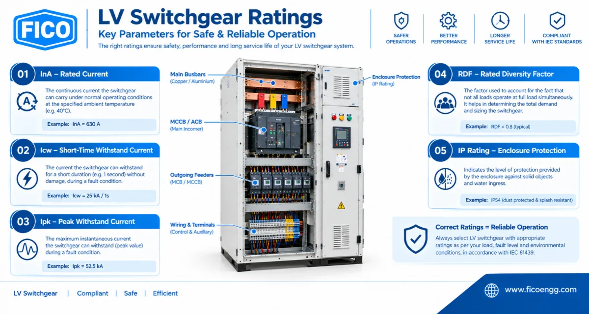 LV switchgear rated current short circuit withstand current RDF and IP rating